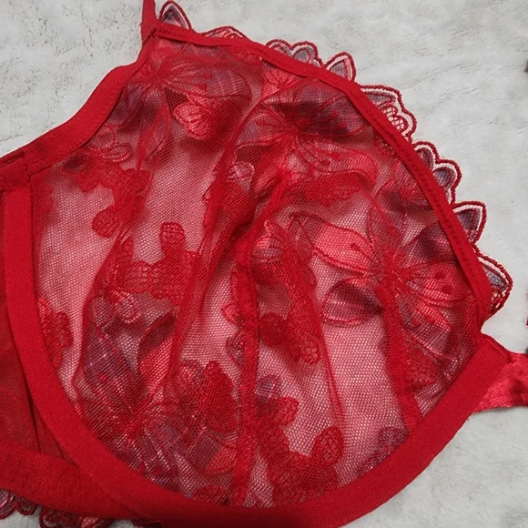 VICTORIA'S SECRET LUXE LINGERIE UNLINED FLORAL EMBROIDERED LOW CUT BRA Sz 36DDD - Picture 7 of 14